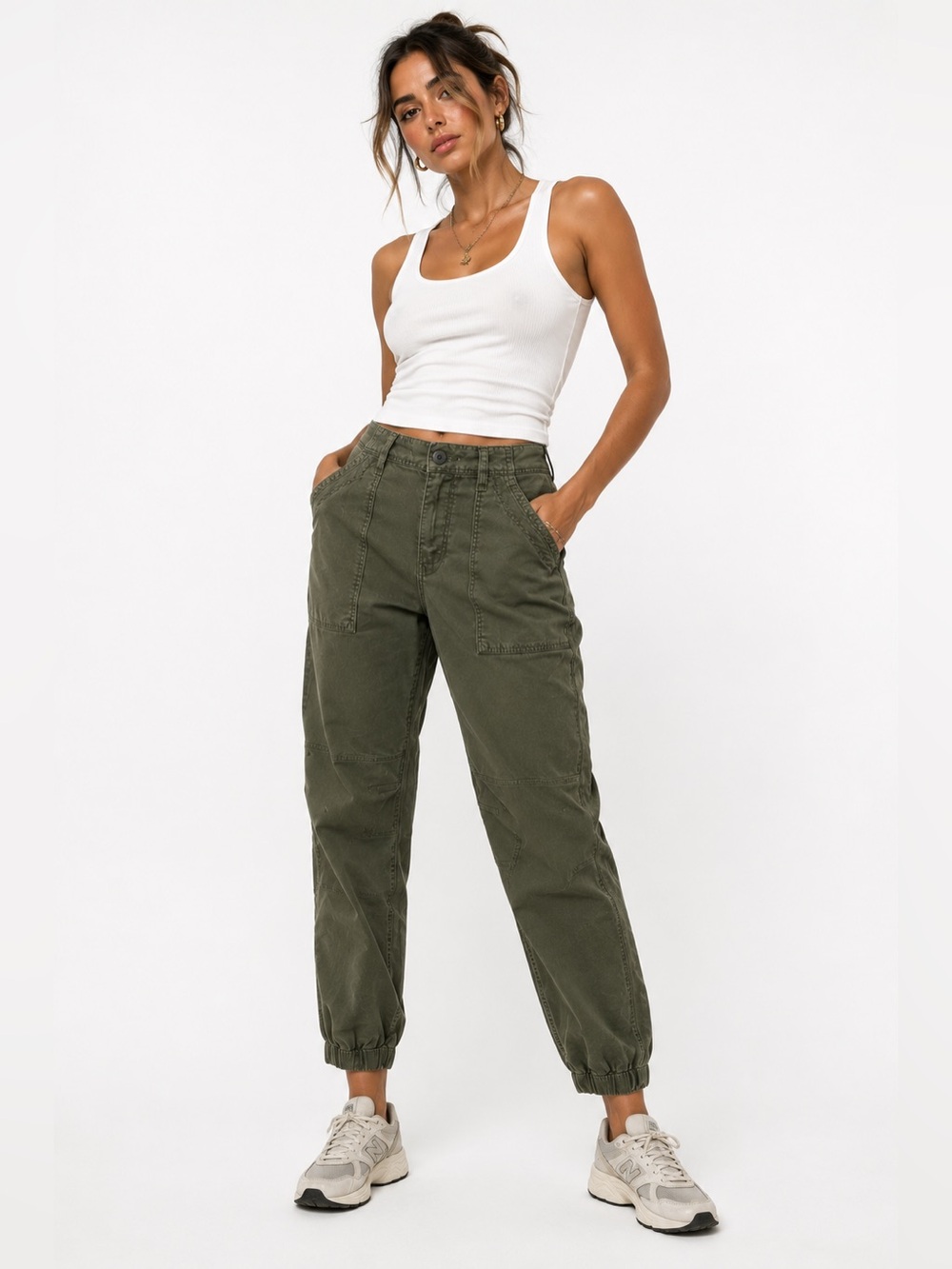 FRAME Olive Green Utility Jogger Pants Cargo Tapered Ankle Size 28 NWT